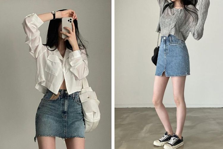 mix chân váy với áo croptop